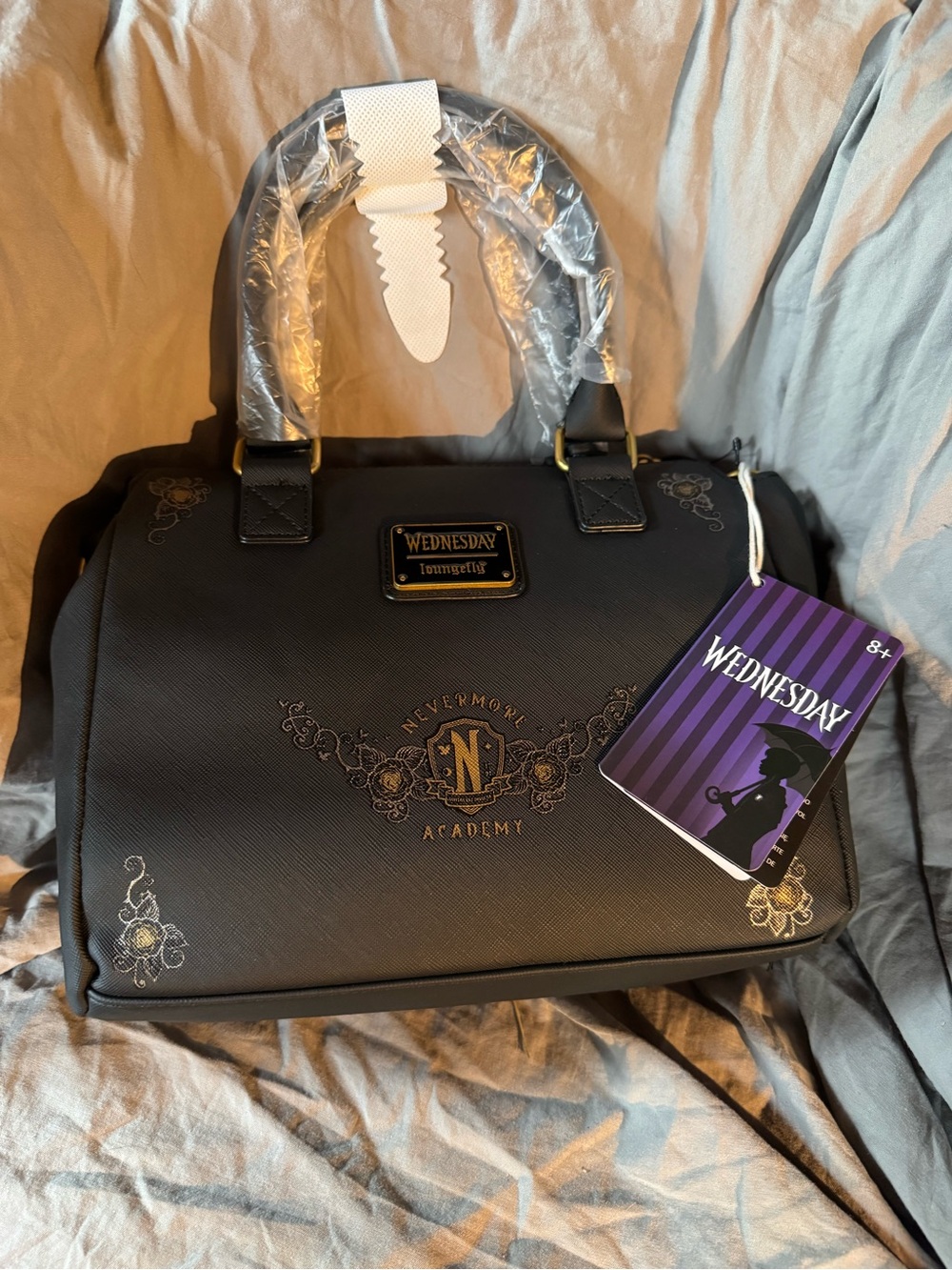 Loungefly Black Satchel with Gold Nevermore Academy Accents